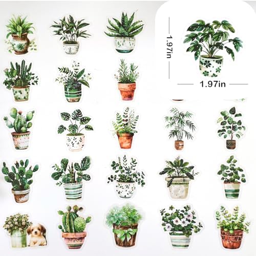 Ychsring Green Plant Stickers - 50 Pcs Clear PET Nature Botanical Floral Stickers for Scrapbook, Journal, Junk Journal, Collage - Waterproof Transparent for Resin, Craft & Scrapbook Supplies