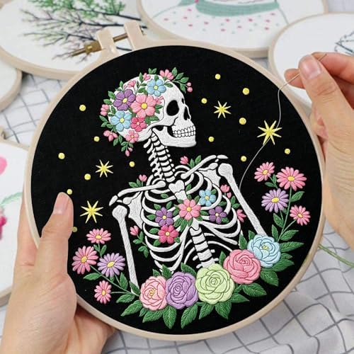Louise Maelys Halloween Skeleton Floral DIY Embroidery Kit for Beginners