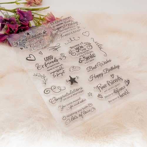 Happy Birthday Good Friends Best Wishes Love Because of You Clear Stamps Transparent Silicone Stamp Album Cards Rubber Stamp for Card Making Decoration and DIY Scrapbooking