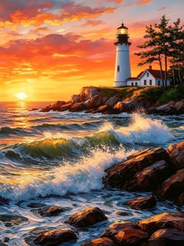 Tabszca Lighthouse Paint by Numbers Kit for Adults 16 X 20 Inch