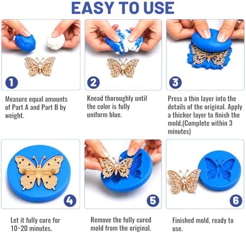 Silicone Putty, 1LB Flexible Silicone Mold Making Kit, Non-Toxic, Easy 1:1 Mixing Ratio, Fast Cured & Reusable Molding Compound for Resin, Soap, Wax, Jewelry Making