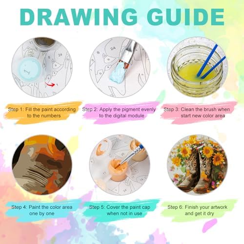 Paint by Numbers Kit for Adults, Cowgirl Boots Sunflower, 16 x 20 Inch | DIY Adult Paint by Number Kit on Canvas for Beginners, without Frame, Western Farmhouse Wall Decor, Stress Relief Craft Gift