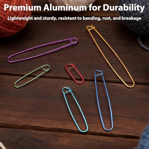 18Pcs 6 Size Metal Stitch Holders for Knitting Aluminum Handy Yarn Needle Versatile Crochet Hook Tools for Sweaters Socks DIY Quilting Sewing Colorful
