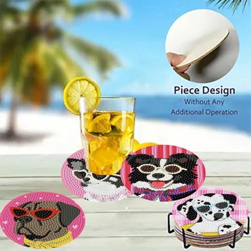 8 Pack Diamond Art Coasters,Funny Dog Diamond Painting Coasters Kits