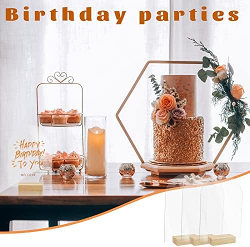 Bercoor 10 Pack 5x7 Inch Blank Clear Arch Acrylic Sign with Wooden Stands, Arched Round Top Acrylic Sheet, DIY Acrylic Arch Table Numbers for DIY Name Card Gifts Event Party Sign Decoration