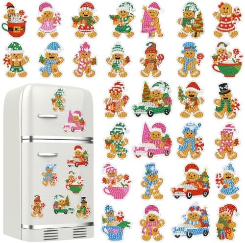 Motipuns 30 Pcs Diamond Magnets,Christmas Gingerbread Man,Light Brown