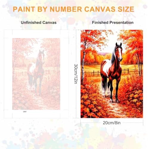 SENQAO Horse Paint by Numbers Kit for Adults Beginner, Fall Adult Paint by Number Kits on Canvas, DIY Acrylic Oil Easy Painting by Numbers for Home Wall Decor 8X12 inch