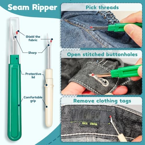 Lechchy 36 Pcs Sewing Tool, 2 Big+ 2 Small Seam Rippers, 20 Needle Threaders, 1 Small Sewing Scissors, 1 Thread Snips, 2 Drawstring Threaders, 1 Soft Tape Measure, 1 Awl Tool, 1 Thimble, and 5 Needles