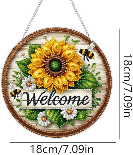 ARPADAMO Hanging Diamonds Art kit for Adult,DIY Sunflower Bee Pendant Diamonds Painting Art Kit, 7.0x7.0 inch Acrylic Diamonds Painting Board Kit Ornament, Special Crystal Diamond Hanging Ornament