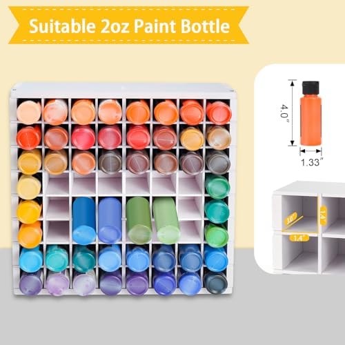 Krafetto 64-Grid Paint Organizer for 2 Oz Bottles, Wall Mount