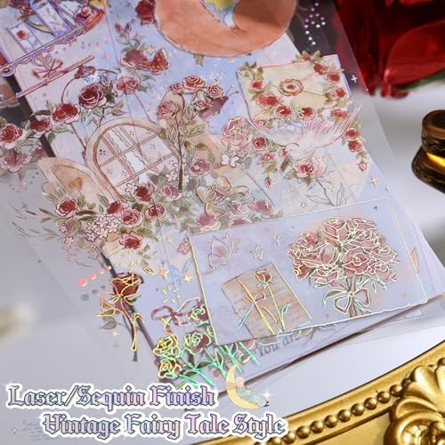 12 PCS Flowers Rose Themed Sticker, Decals for Scrapbook Supplies Bullet Junk Journal Bottles Planner Laptops DIY Scrapbooks Journals Phone Case Decoration Gifts Rewards