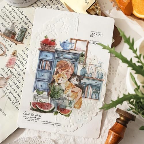 Cat Series Sticker Scrapbooking Supplies for Junk Journal, 20 Sheets PET Stickers