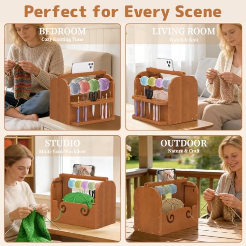 Upgraded Yarn Holder for Crocheting, Bamboo Yarn Holder (Brown)