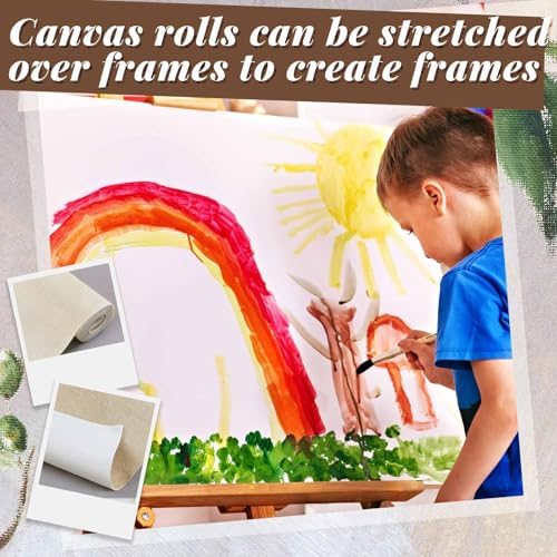 Kinlop 36 Inch X 20 Feet Double Primed Cotton Canvas Roll, Linen Beige