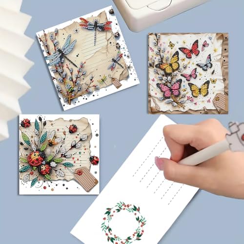 Diamond Art Cards with Envelopes–6PCS DIY Diamond Painting Greeting Cards Kit | Card Making Kit with Bling for Adults & Beginners | Birthday,Holiday & Thank You Cards (Insect Butterfly)
