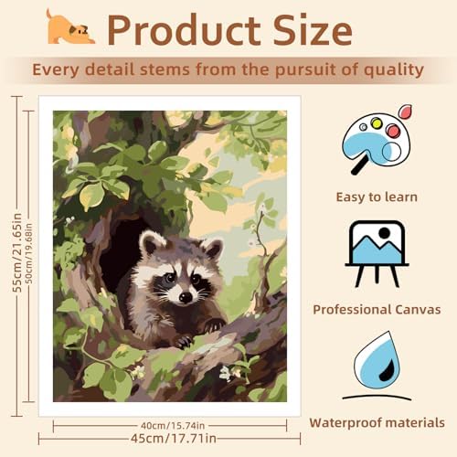 Reivworl Raccoon Paint by Numbers Kit for Adults, Raccoon Paint by Number for Adult, Painting by Number Kits for Gifts and Wall Decor 16x20Inch