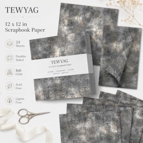 Vintage Scrapbook Paper Double Sided 12x12 Distressed Dark Grunge 24 Sheets