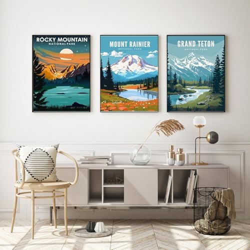 HOIYLDS 3 Pack Paint by Number for Adults Framed Canvas, National Park DIY Arts and Crafts for Adults Beginner with Wooden Easel, Paint Brushes, Acrylic Paint Set for Home Wall Decor, 9 * 12 Inch