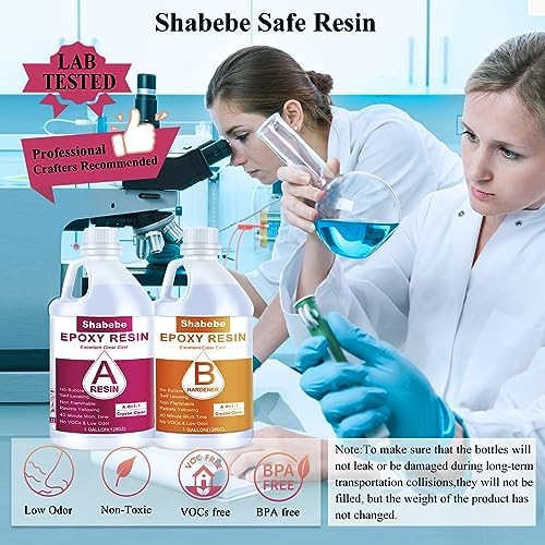 Shabebe Epoxy Resin, 2Gallon Epoxy Resin Crystal Clear, Not-Yellowing No-Bubble,Self Leveling Easy Pour/Mix 1:1 Casting Kit & Coating for DIY Jewelry Making, Art Resina Clear Crafts,Molds,River Tables