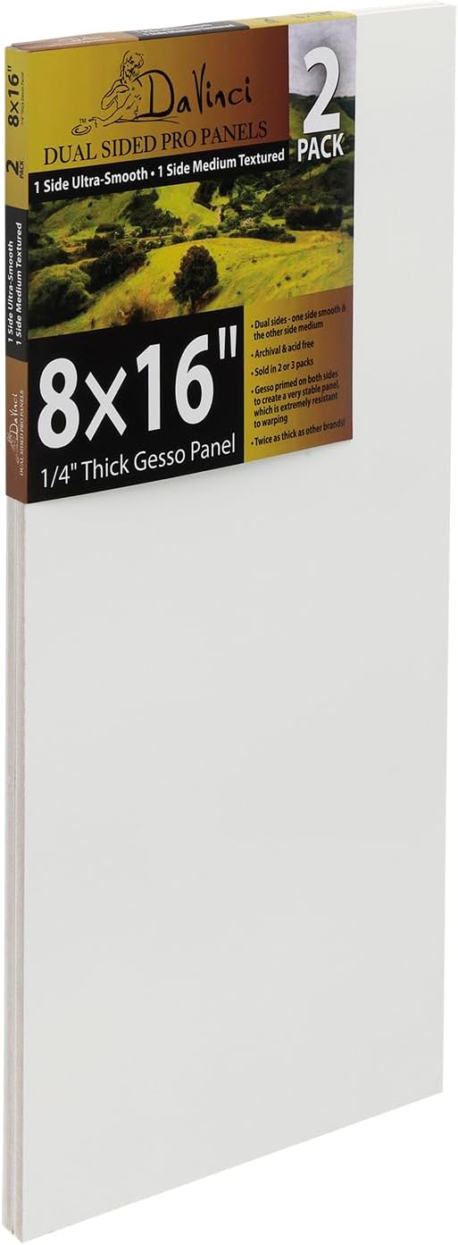 Jerry's Artarama Da Vinci Dual Sided Pro Panel Board - 2-Pack, 8x16 6mm Deep Panels for Painting - Archival, Acid-Free Art Supplies - Ultra-Smooth & Medium Textured Paint Surfaces