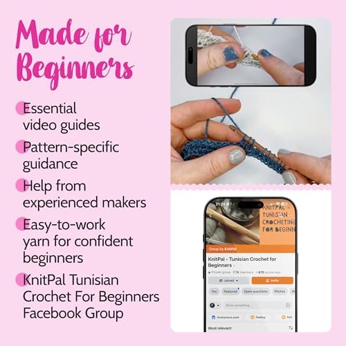KnitPal Tunisian Crochet Dishcloth Kit for Beginners - Jean Blue + Sky Blue