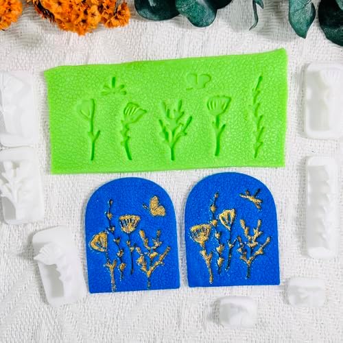 Xaekicr Polymer Clay Molds Nature Garden Set – 7PCS Botanical and Insect Texture Clay Molds for Polymer Clay Jewelry, Floral Clay Tools for Earrings, Crafts and Nature-Inspired Designs