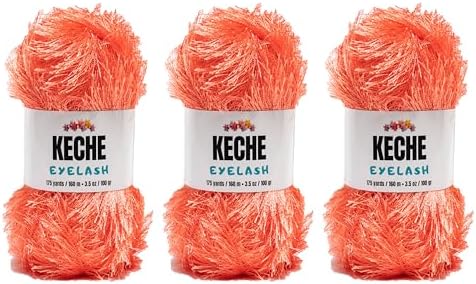 Eyelash Fun Fur Yarn - Premium Soft Crochet Yarn DIY Hand Knitting 100% Polyester 175 Yds 3.53 Oz (Pack of 3) - Salmon