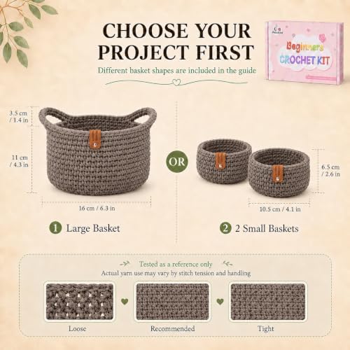 Aeelike 27Pcs Crochet Basket Kit for Beginners,Camel Round,Gift Box Package