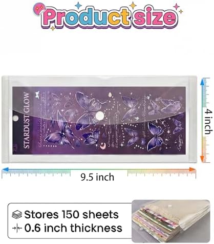 Sticker Organizer, Clear Plastic Envelopes with Snap, 12 Pack Waterproof and Durable for Sticker Storage, Scrapbook Storage, Washi Tape, Scrapbooking & Stamping Supplies (9.5 x 4 Inches)