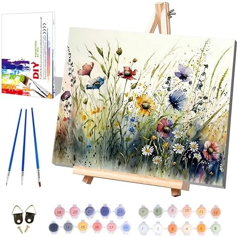 Flower Paint by Numbers for Adults with Framed Canvas - with Wooden Easel