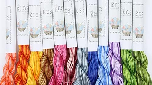 KCS Big skeins of 25 Meters Size 25 Color Variegated Cross Stitch Stranded Threads,12 skeins,03