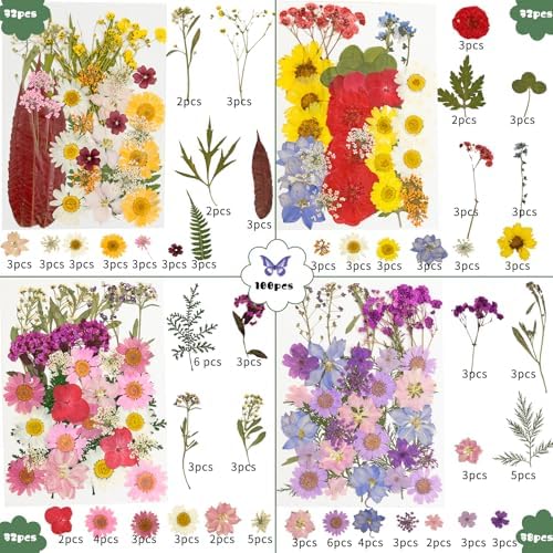 240 Pcs Dried Pressed Flowers for Resin Crafts, Real Natural Pressed Flowers and Leaves Kit Butterfly Stickers Vacuum Sealed Dry Flowers for DIY Epoxy Resin Jewelry Molds, Candle Soap Making, Nail Art
