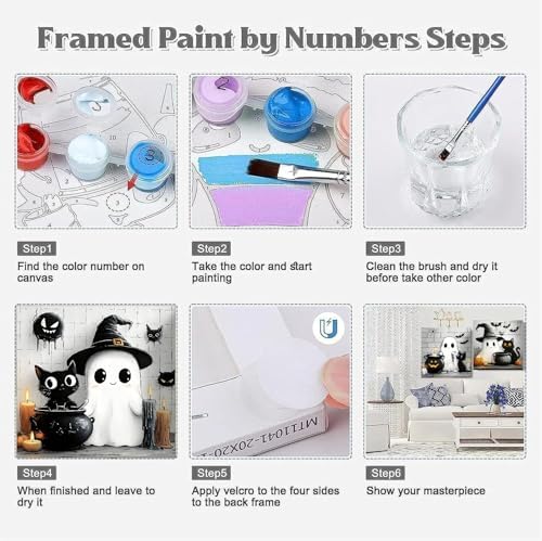 KYOQFVN 4 Pack Framed Paint by Numbers Kits for Adults, Halloween Paint by Number for Adults Beginners, Ghost Adult Painting by Number Kit on Canvas for Home Wall Decor 8×8inch
