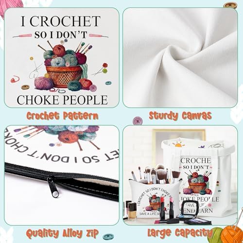 Y1tvei Crochet Canvas Tote Bag - 2Pcs Cosmetic Pouch Tote Bag Reusable Grocery Folding Shopping Bag for Crocheters Women