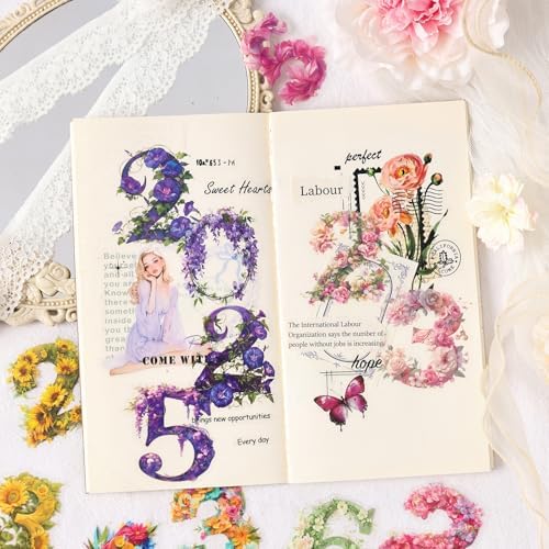 Alideco 6pcs Decorative Adhesive Tapes Vintage Flowers By the Numbers PET Tape Great for Bullet Journal Supplies, Arts, Scrapbook, DIY Crafts, Planners (shuzimima)