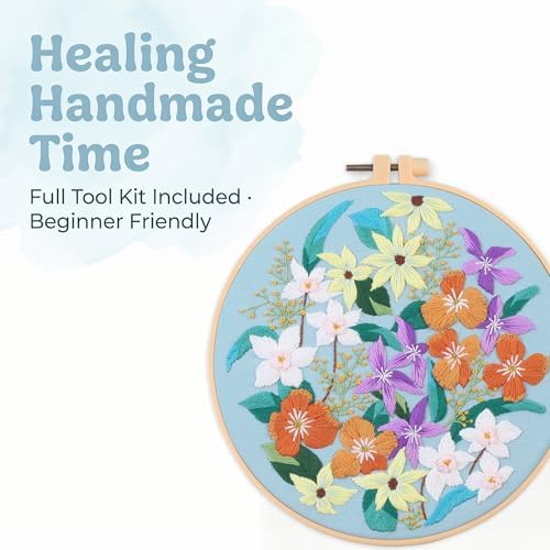 Harimau Adult Beginner Embroidery Starter Kit, Complete Set with 4 Patterns, 2 Hoops, Needles, Scissors, Instruction Guide & Stitching Video Tutorials