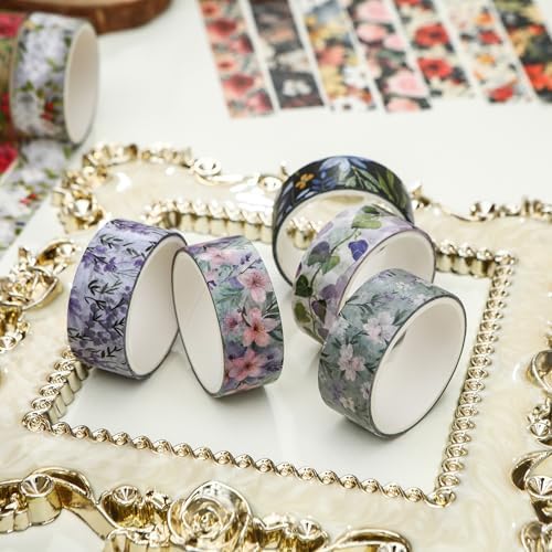10 Rolls Blooming Flowers Washi Tape Set Floral Arts Adhesive Tapes Colorful Garden Decorative Masking Tape Sets for Craft, Kids, Scrapbook, DIY, Gift Wrapping (4-Purple)