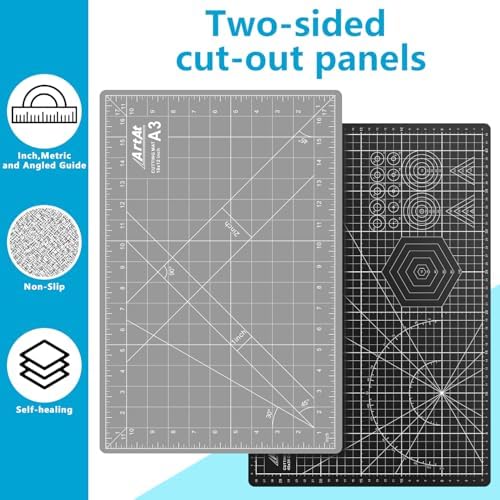 ArtAt Self Healing Cutting Mat: 12″x 18″ Black-Gray Eco-Craft Cutting Mat - 5-Layer Durable Anti-Blade-Wear Material for All Your Crafting Needs