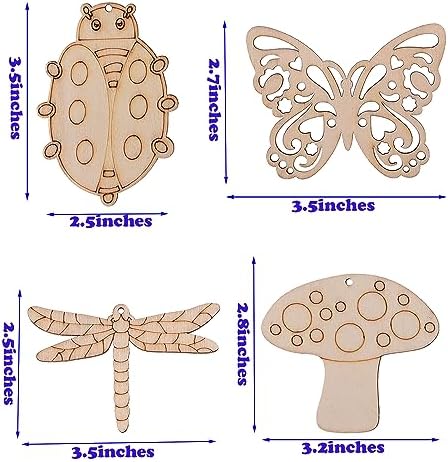 54PCS Unfinished Blank Wooden Insect Cutouts Craft for Kids | suit for Children's Painting DIY Room Decoration Gift Giving Surprise (54 Insect)