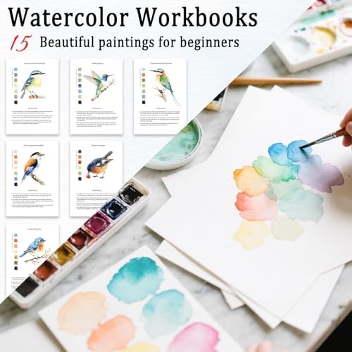 Watercolor Workbooks, 16 Colors Water Color Books Paint Set for Adults, Watercolor Coloring Book for Beginners, Water Color Workbook, 15 Beautiful Paintings for Beginners (Birds)