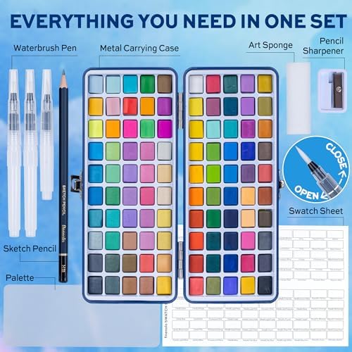 finenolo Watercolor Paint Set, 100 Colors Professional Grade Watercolor Kit