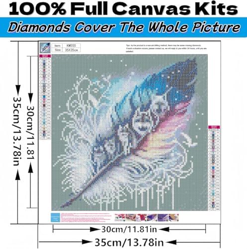 Acelii 5D Diamond Art Kits for Adults Beginners,Wolf Pack Feather DIY Full Round Drill Diamond Painting Kits, Paint by Diamonds Dots Gem Art Easy,Home Wall Decor 14X14 Inch