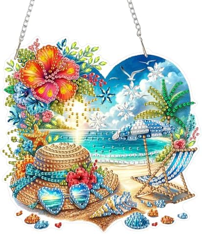 ARPADAMO Hanging Diamonds Art kit for Adult,DIY Summer Beach Pendant Diamonds Painting Art Kit, 7.2x7 inch Acrylic Diamonds Painting Board Kit Ornament, Special Crystal Diamond Hanging Ornament