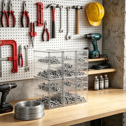 Prsildan Stackable Desk Organizers with 20 Drawers, Craft Storage Drawer