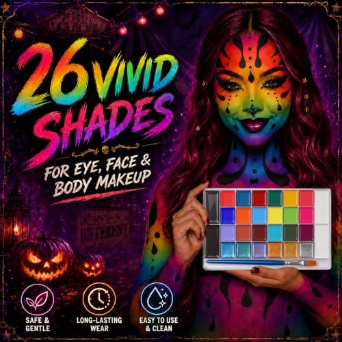 26 Color Face Body Paint Palette, Extra Large Black & White, 11 Brushes
