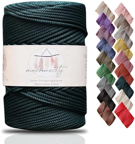 Makromecity, Premium Polyester Macrame Cord 3mm x 131 Yards (394 feet) 3mm Polypropylene Forest Green Macrame Cord Crochet Macrame Bag Cord Crafts for Wall Hangings, Bags, Underplate
