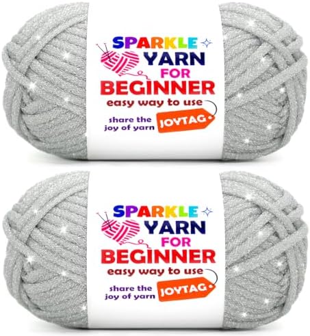 2 Pack Sparkle Beginner Crochet Yarn for Crocheting Knitting Multicolor Easy Crochet Yarn for Beginners(Silver Grey)