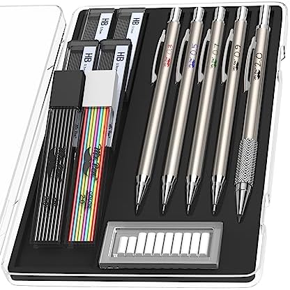 Mr. Pen- Metal Mechanical Pencil Set with Lead and Eraser Refills, 5 Sizes