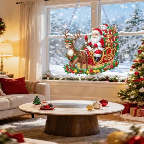 VeGuude Christmas Diamond Art Kits for Adults, DIY Acrylic Hanging Ornament