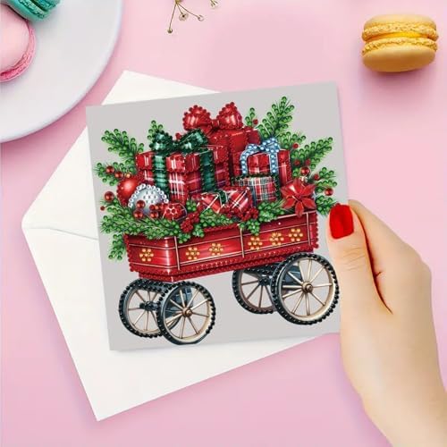 6Pcs Christmas Greeting Card DIY Diamond Art Painting Greeting Cards Blessing Folding Card Kit with White Envelopes Diamond Arts Crafts for Birthday Festival Gift-Christmas02